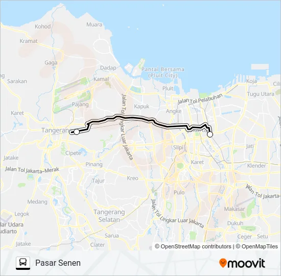 TRANSJABODETABEK PORIS - PASAR SENEN Bus Line Map