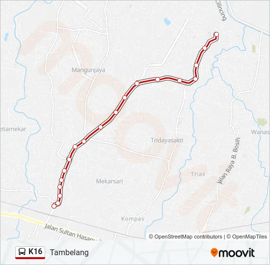 K16 Bus Line Map