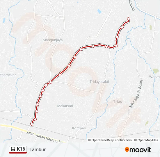 K16 Bus Line Map