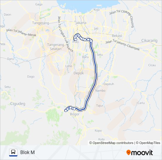 TRANSJABODETABEK BOGOR - BLOK M bus Line Map