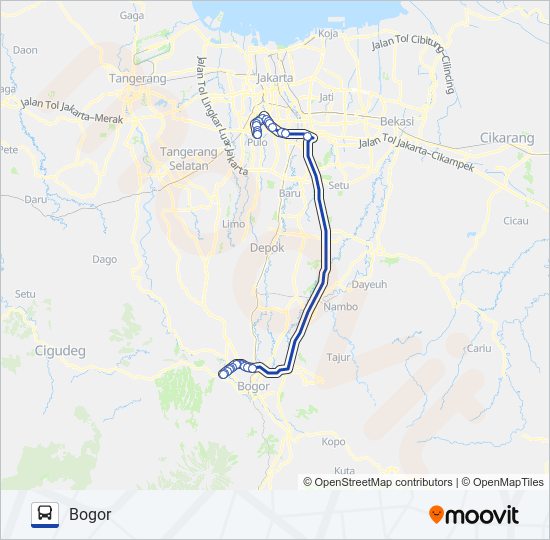 TRANSJABODETABEK BOGOR - BLOK M bus Line Map