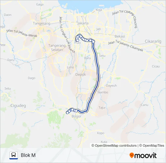 TRANSJABODETABEK BOGOR - BLOK M Bus Line Map