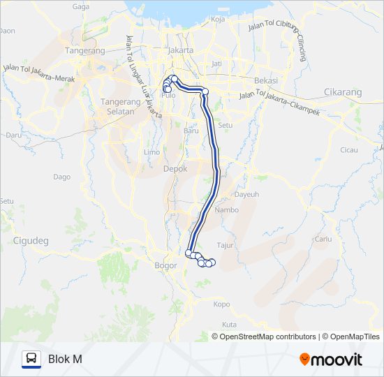 TRANSJABODETABEK SENTUL - BLOK M Bus Line Map