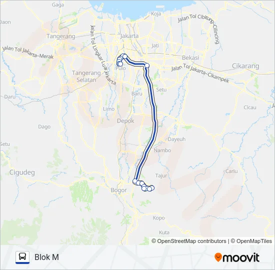 TRANSJABODETABEK SENTUL - BLOK M Bus Line Map