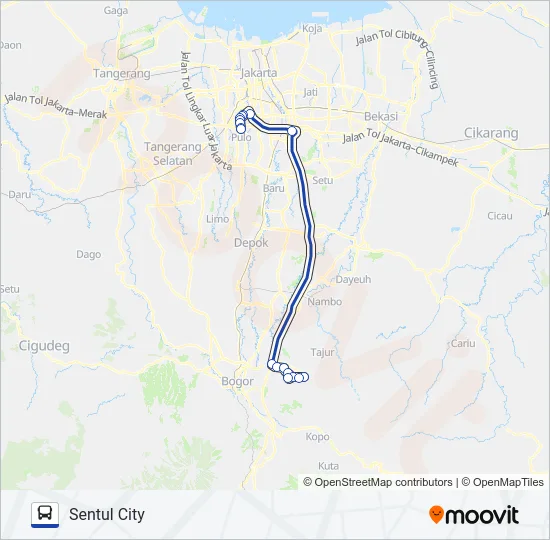 TRANSJABODETABEK SENTUL - BLOK M Bus Line Map