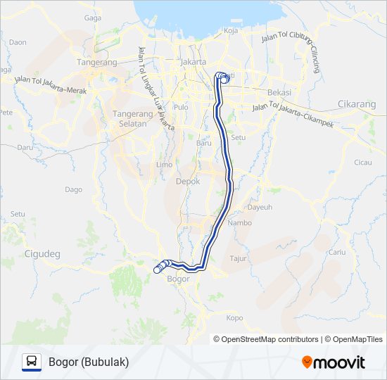 TRANSJABODETABEK BOGOR - RAWAMANGUN bus Line Map