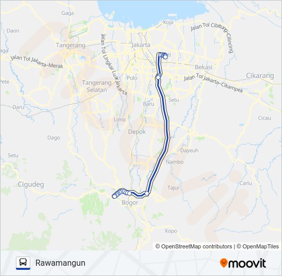 TRANSJABODETABEK BOGOR - RAWAMANGUN bis Peta Jalur