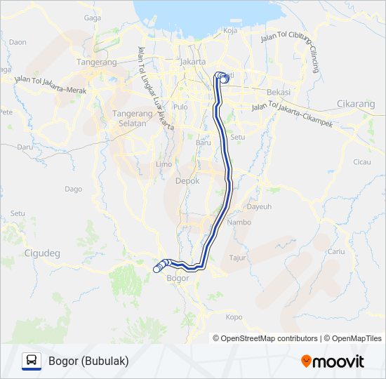 TRANSJABODETABEK BOGOR - RAWAMANGUN Bus Line Map