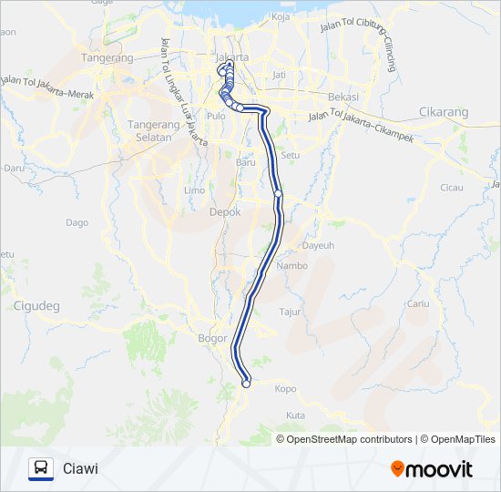 TRANSJABODETABEK CIAWI - TANAH ABANG bus Line Map