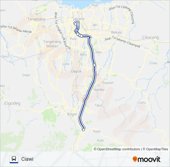TRANSJABODETABEK CIAWI - TANAH ABANG Bus Line Map