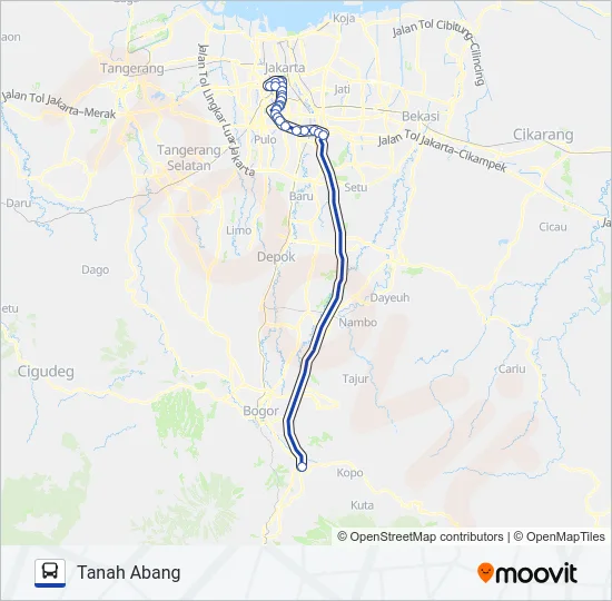 TRANSJABODETABEK CIAWI - TANAH ABANG Bus Line Map