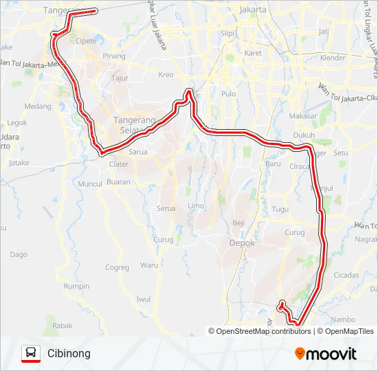 TRANSJABODETABEK CIBINONG - PORIS TANGERANG Bus Line Map