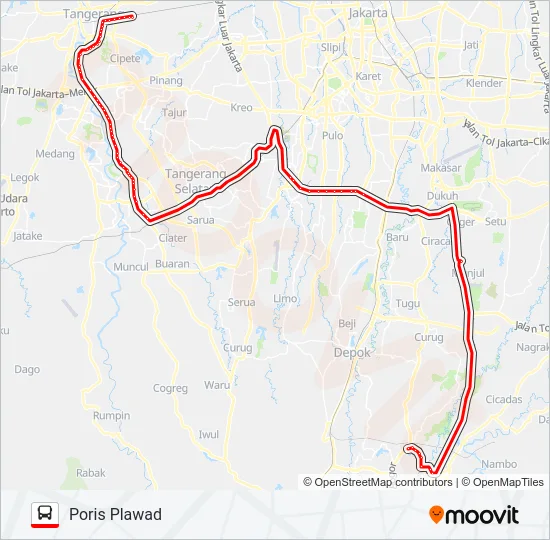 TRANSJABODETABEK CIBINONG - PORIS TANGERANG Bus Line Map
