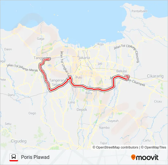 TRANSJABODETABEK BEKASI TIMUR - PORIS TANGERANG Bus Line Map