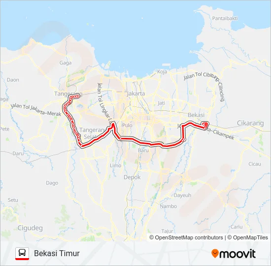 TRANSJABODETABEK BEKASI TIMUR - PORIS TANGERANG Bus Line Map
