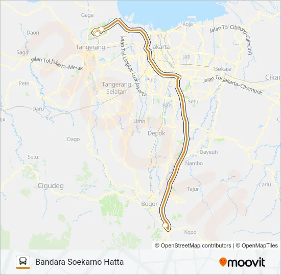 TRANSJABODETABEK TAJUR - BANDARA SOEKARNO HATTA Bus Line Map
