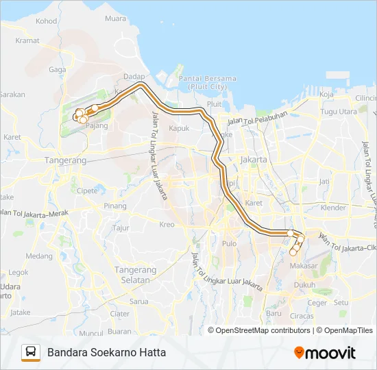 TRANSJABODETABEK BANDARA SOEKARNO HATTA - PGC CILILITAN Bus Line Map