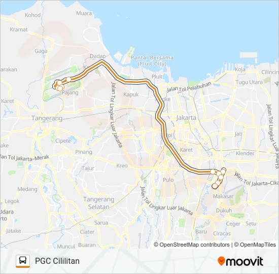 TRANSJABODETABEK BANDARA SOEKARNO HATTA - PGC CILILITAN Bus Line Map