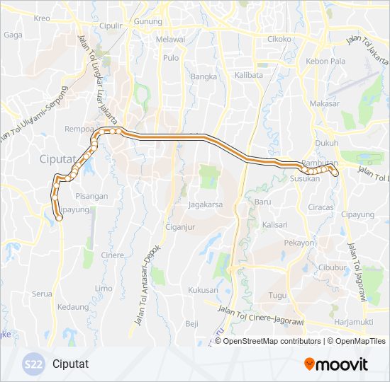 S22 bus Line Map