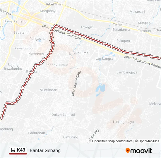 K43 Bus Line Map