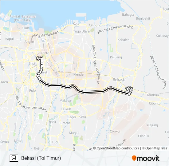 TRANSJABODETABEK BEKASI - TANAH ABANG Bus Line Map