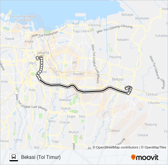 TRANSJABODETABEK BEKASI - TANAH ABANG bus Line Map