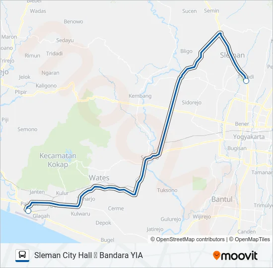 SLEMAN CITY HALL ⇌ YIA Bus Line Map