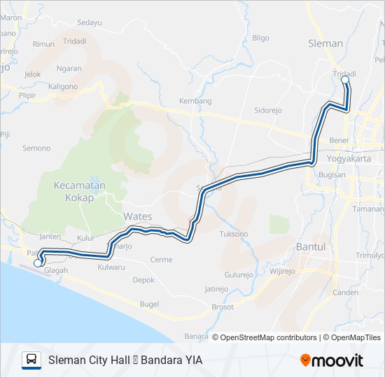 SLEMAN CITY HALL ⇌ YIA bus Line Map