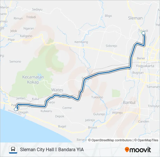 SLEMAN CITY HALL ⇌ YIA Bus Line Map