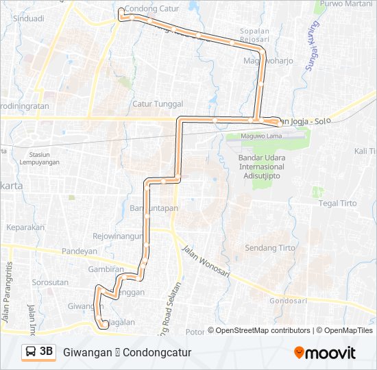 Rute 3b: Jadwal, Pemberhentian & Peta - Giwangan (Via Bandara) (Diperbarui)