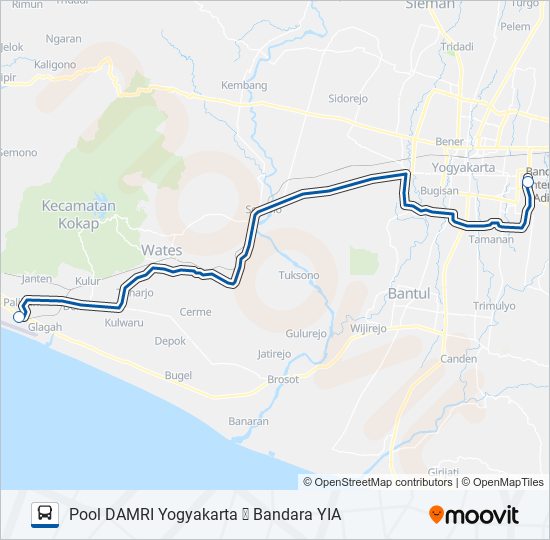 POOL DAMRI ⇌ YIA bus Line Map