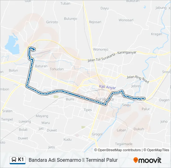 K1 Bus Line Map