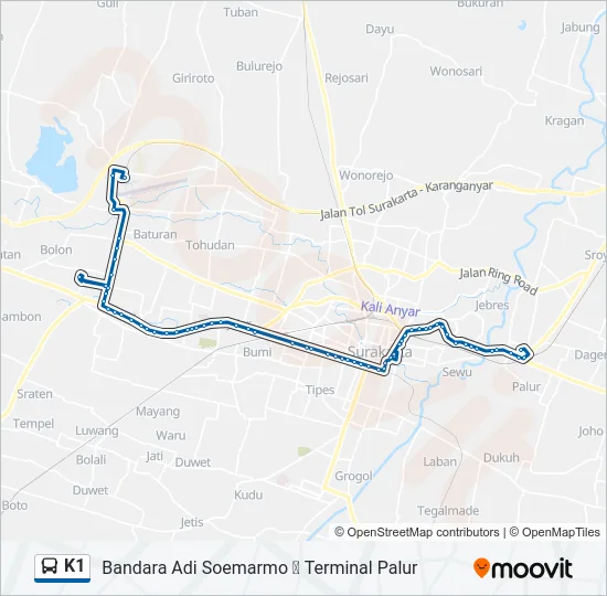 K1 Bus Line Map