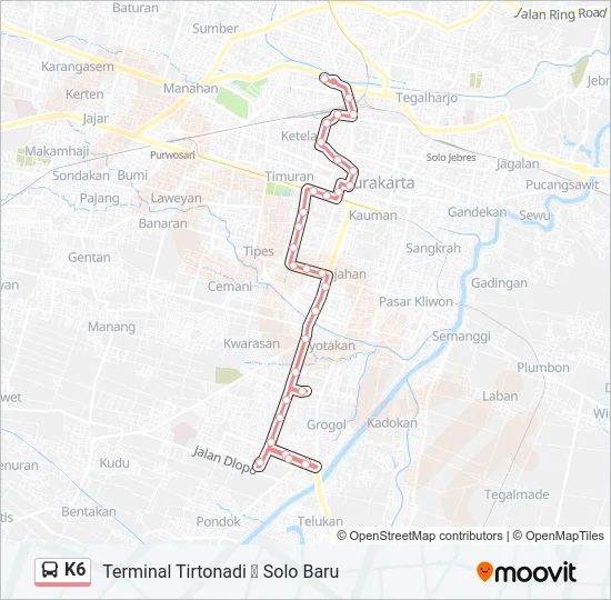 K6 Bus Line Map