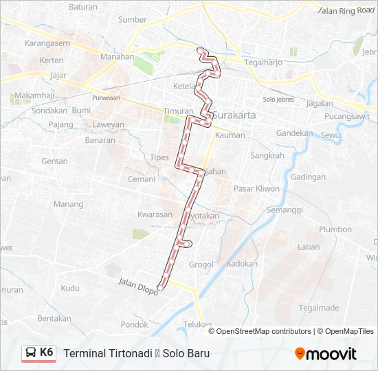 K6 Bus Line Map