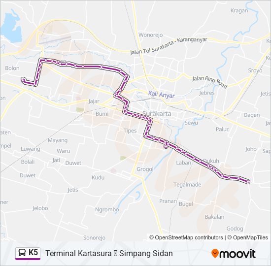 K5 bus Line Map