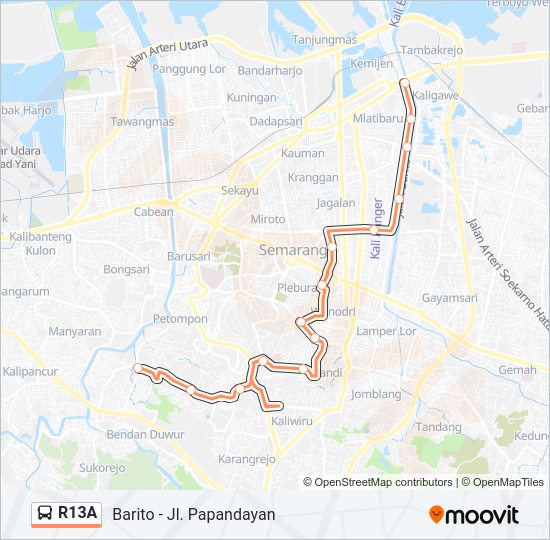 R13A Bus Line Map
