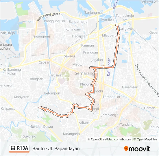 R13A Bus Line Map