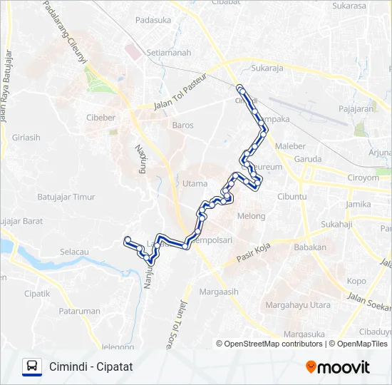 CIMINDI-CIPATAT Bus Line Map