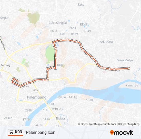 Rute K03: Jadwal, Pemberhentian & Peta - Palembang Icon (Diperbarui)