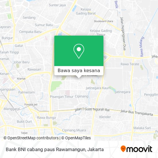 Peta Bank BNI cabang paus Rawamangun