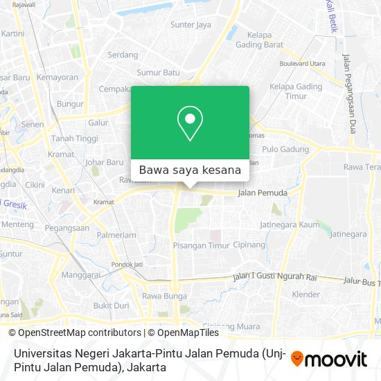Peta Universitas Negeri Jakarta-Pintu Jalan Pemuda (Unj-Pintu Jalan Pemuda)