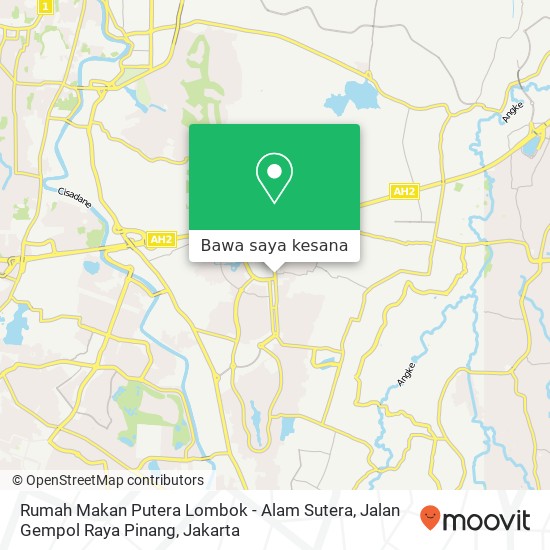 Peta Rumah Makan Putera Lombok - Alam Sutera, Jalan Gempol Raya Pinang
