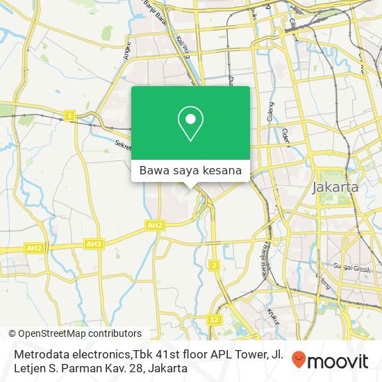 Peta Metrodata electronics,Tbk 41st floor APL Tower, Jl. Letjen S. Parman Kav. 28