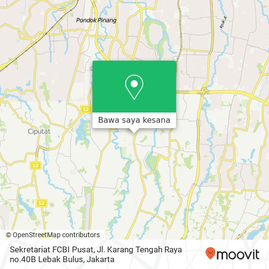 Peta Sekretariat FCBI Pusat, Jl. Karang Tengah Raya no.40B Lebak Bulus