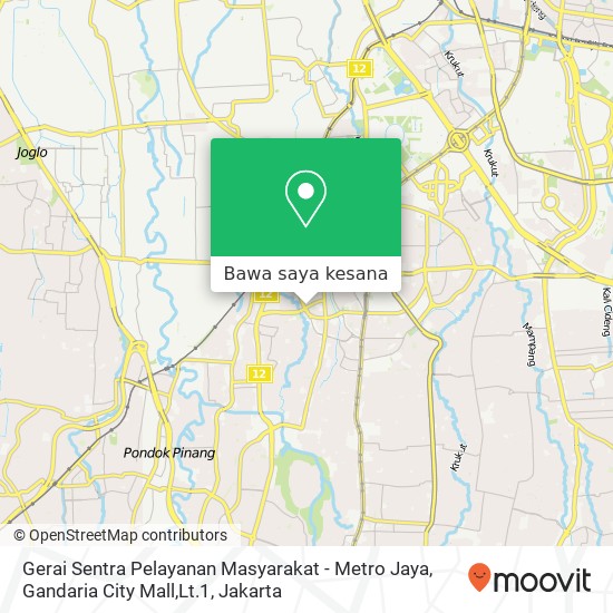 Peta Gerai Sentra Pelayanan Masyarakat - Metro Jaya, Gandaria City Mall,Lt.1