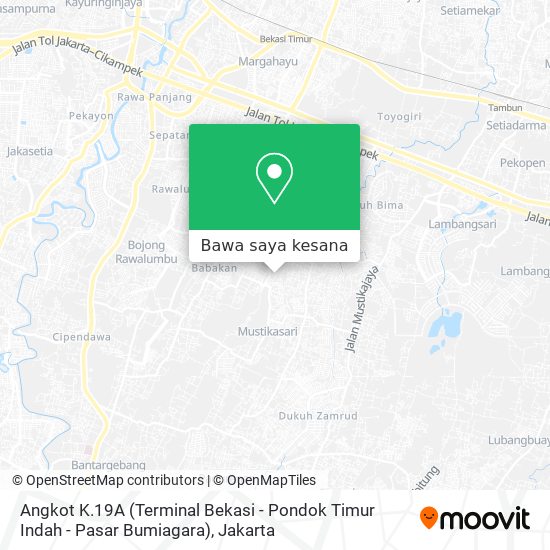 Peta Angkot K.19A (Terminal Bekasi - Pondok Timur Indah - Pasar Bumiagara)