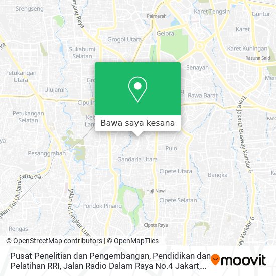 Peta Pusat Penelitian dan Pengembangan, Pendidikan dan Pelatihan RRI, Jalan Radio Dalam Raya No.4 Jakart