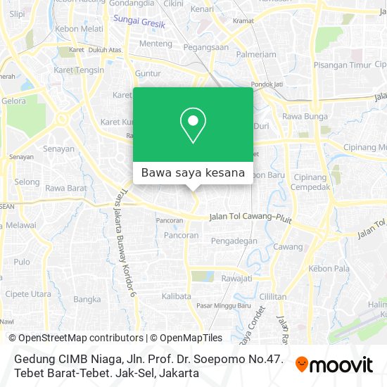 Peta Gedung CIMB Niaga, Jln. Prof. Dr. Soepomo No.47. Tebet Barat-Tebet. Jak-Sel