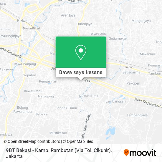 Peta 9BT Bekasi - Kamp. Rambutan (Via Tol. Cikunir)